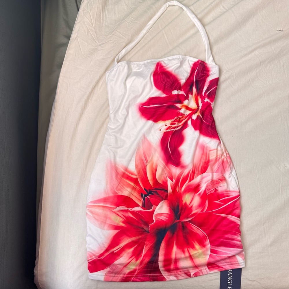 Halter top mini floral dress